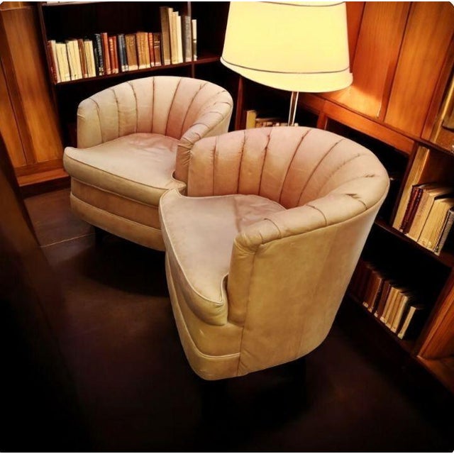 Pair of Swivel Barrel Full Grain Leather Chairs by Expressions Furniture For Sale - Image 4 of 8