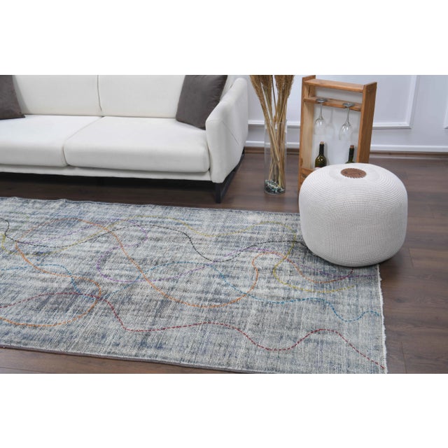 Vintage Turkish Hand-Knotted Wool Cotton Blue Runner For Sale - Image 6 of 11