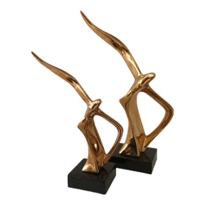 Vintage 1970s Brass Flight of Seagulls Birds Statues Sculptures - Set of 2