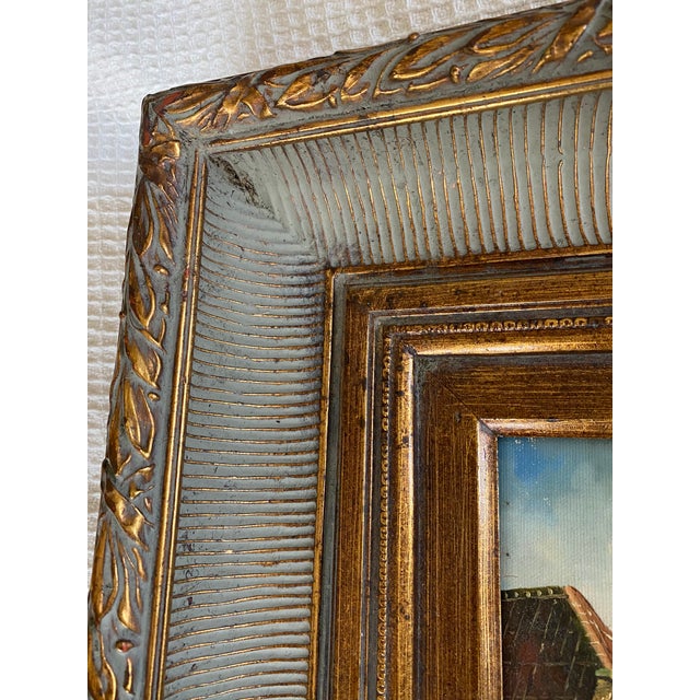 1990s Vintage Oil Painting of Village Scene With Decorative Frame For Sale - Image 5 of 6