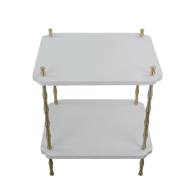 Early 21st Century Wood and Brass Faux Bamboo Legs White Sofa Side Table, For Sale - Image 5 of 12