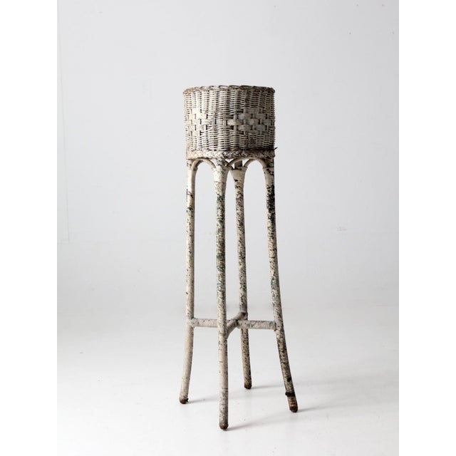 Antique Victorian Tall White Wicker Planter For Sale - Image 10 of 17