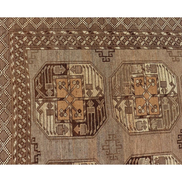 Mid 20th Century Hand-Knotted Vintage Ersari Rug With Gul Design in Brown, Ivory & Almond For Sale - Image 4 of 13