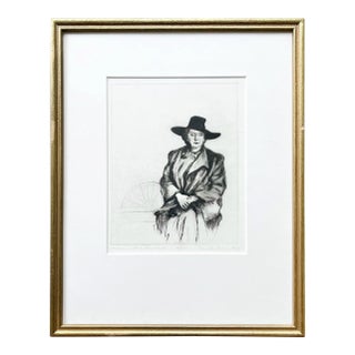 1976 Priscilla Treacy "Woman With a Black Hat" Rembrandt-Style Framed Litho Print For Sale