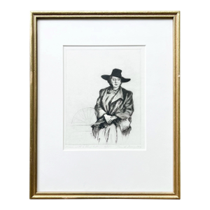 1976 Priscilla Treacy "Woman With a Black Hat" Rembrandt-Style Framed Litho Print