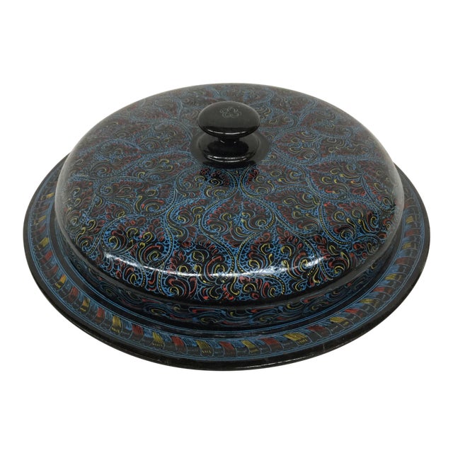 Vintage Kashmir Lacquer Divided Candy Dish For Sale