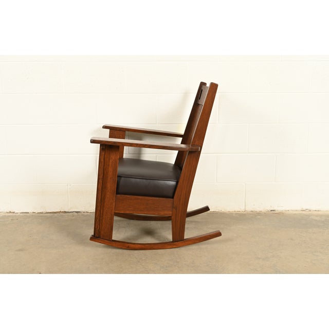 Charles Stickley Antique Mission Oak Arts & Crafts Cutout Rocking Chair, Newly Restored For Sale - Image 11 of 13