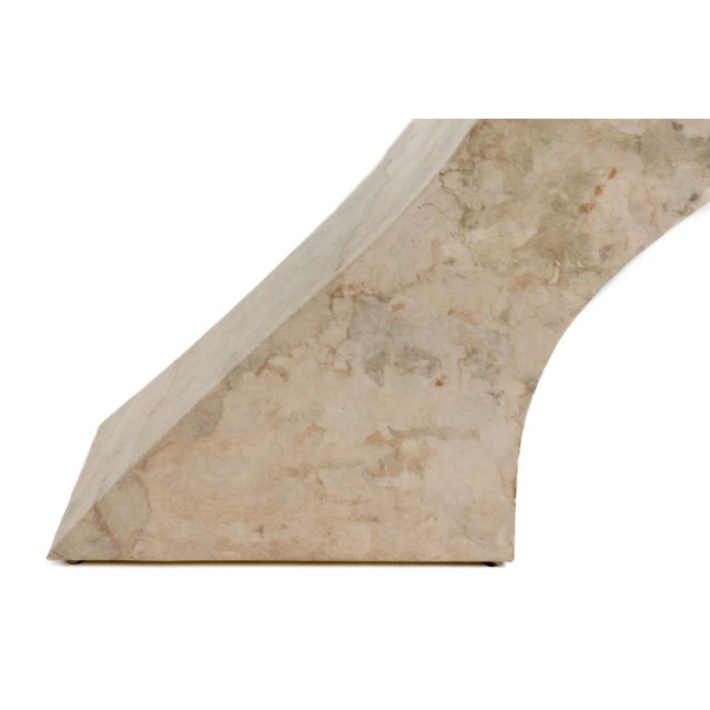 Vintage Cantilevered Faux Goatskin Glass Hall Sofa Console Table After Karl Springer Brueton 1970s For Sale - Image 11 of 12