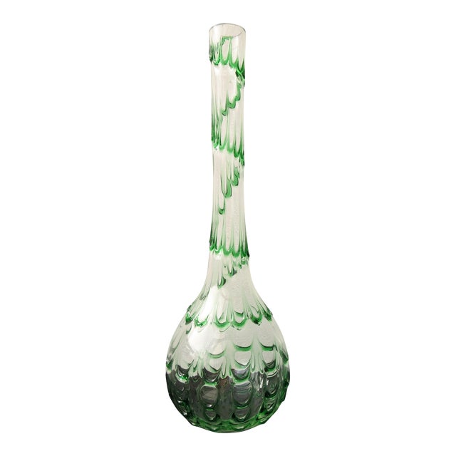 Emerald Green and Clear Vintage Italian Murano Art Glass Vase, McM, Ca. 1960's. For Sale