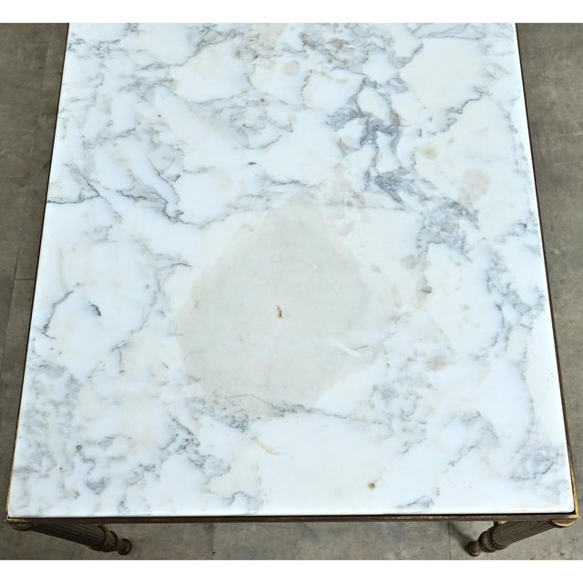 Early 20th Century French White Marble & Brass Coffee Table in the Maison Jansen Style For Sale In Baton Rouge - Image 6 of 12