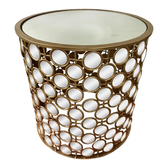 Gilt Metal Drum Side Table With Mirror Motif Chairish