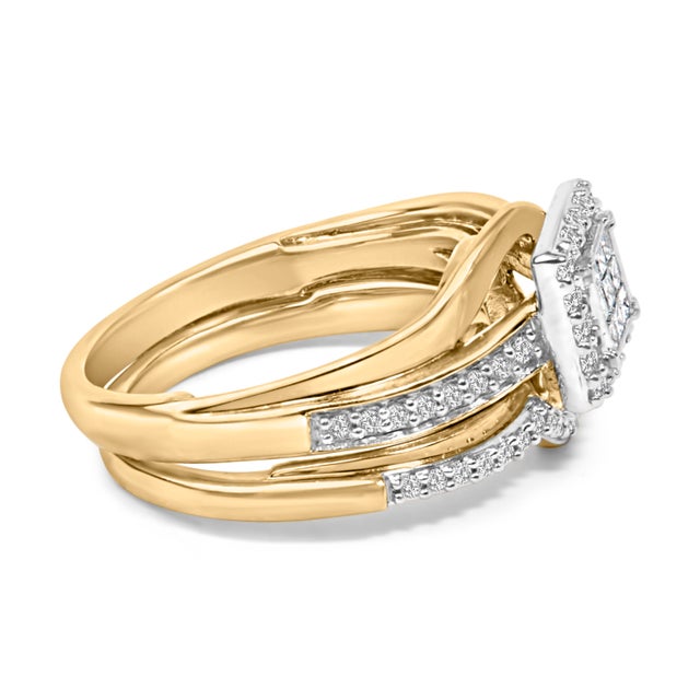 Elegantly crafted to symbolize the union of two hearts, this bridal set glimmers with the promise of forever. Encased in...