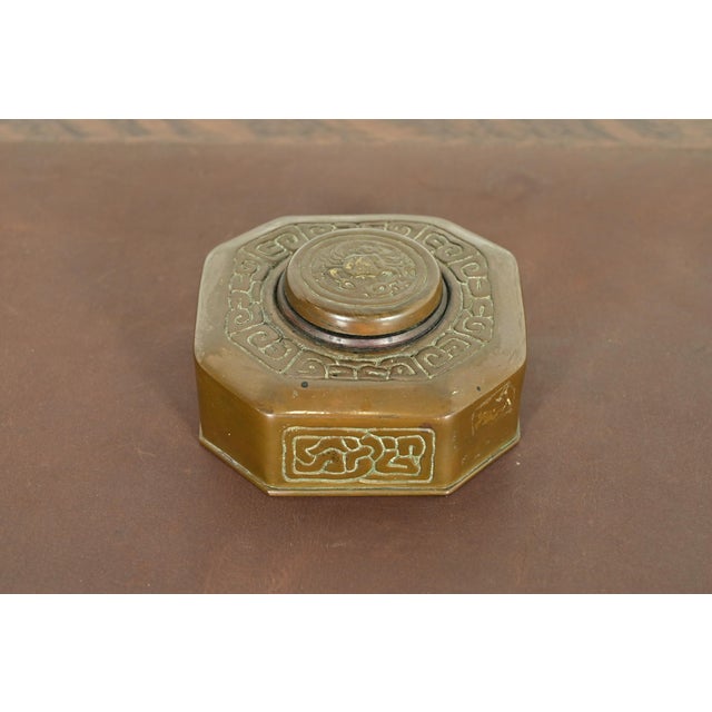 Art Deco Tiffany Studios New York Zodiac Pattern Bronze Inkwell For Sale - Image 3 of 14