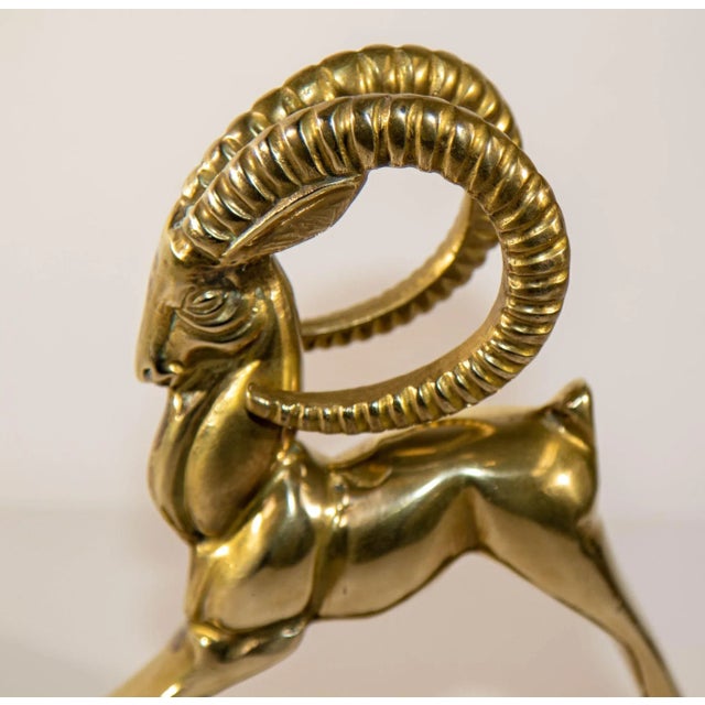 Vintage French Art Deco Style Sculpture of Brass Ibex Antelope For Sale - Image 9 of 13
