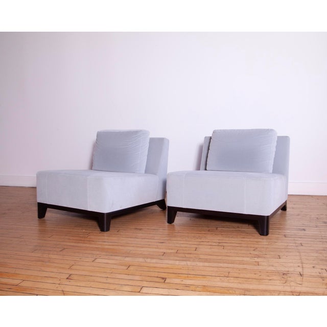 Modern Pair of Holly Hunt "Ofuro" Chairs in Sky Blue Mohair For Sale - Image 3 of 9