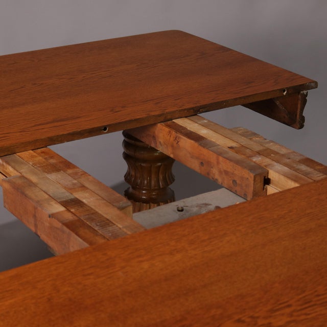 Antique Victorian Quarter Sawn Oak Extending Dining Table and Two