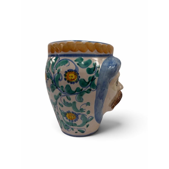 Majolica Signed Vintage Italian Caltagirone Majolica Moor's Head Ceramic Planter For Sale - Image 4 of 6
