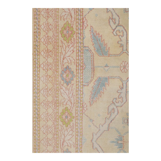 1900 - 1909 Antique Agra Rug Beige Pink Blue Wool Geometric Indian Runner For Sale - Image 5 of 7