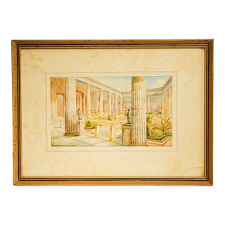 Wonderful Antique Grand Tour Watercolor Painting of Casa Dei Vettii Pompeii Italy Framed Neoclassical Home Decor For Sale