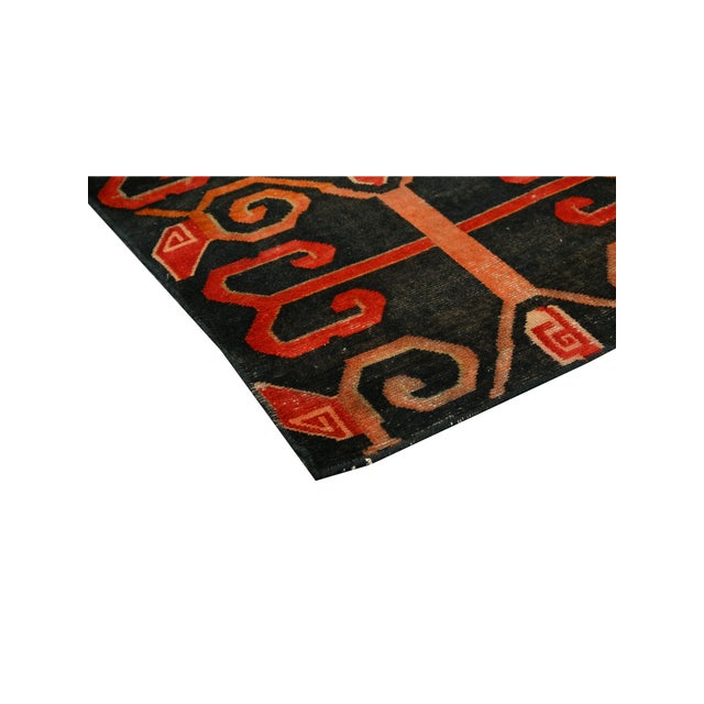 1950s 1950s Vintage Dhurrie Flat Weave in Black With Red Geometric Patterns by Rug & Kilim For Sale - Image 5 of 7