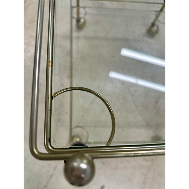1960s Mid-Century Hollywood Regency Faux Bamboo and Brass Two-Tier Drinks Trolley. For Sale - Image 5 of 12