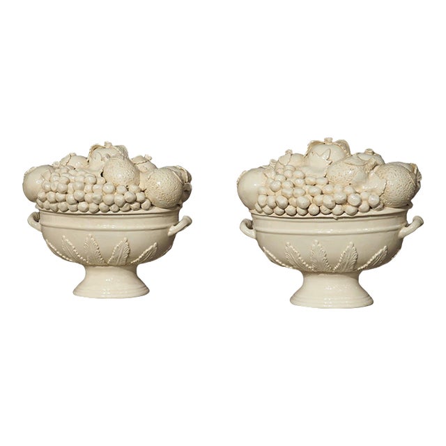 A Pair of Italian 2-Piece Creamware Fruit Bowls For Sale