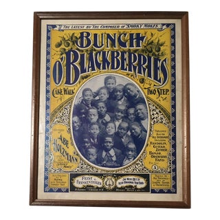 Late 19th Century Antique Bunch O' Blackberries Framed Sheet Music Cover For Sale