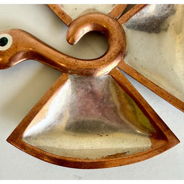 Mid-Century Modern 1950s Los Castillo Taxco Copper & Silverplated Metal Bird Divided Dish For Sale - Image 3 of 7