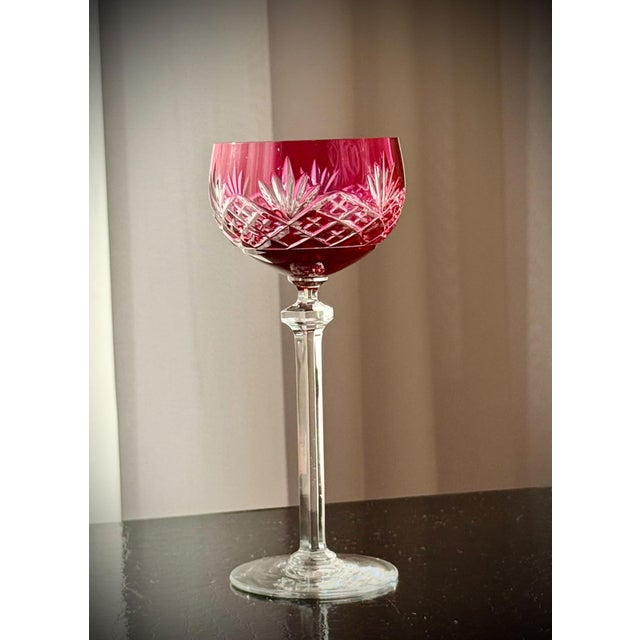 Ruby Cut-to-Clear Crystal Cordial Glasses attributed to Val Saint Lambert, 1950, Set of 8 For Sale - Image 14 of 18