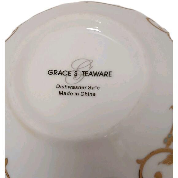 1970s Grace's Teaware Large Tea Cup & Saucer Blue Gold Paisely Floral Scrolls Regency For Sale - Image 16 of 16