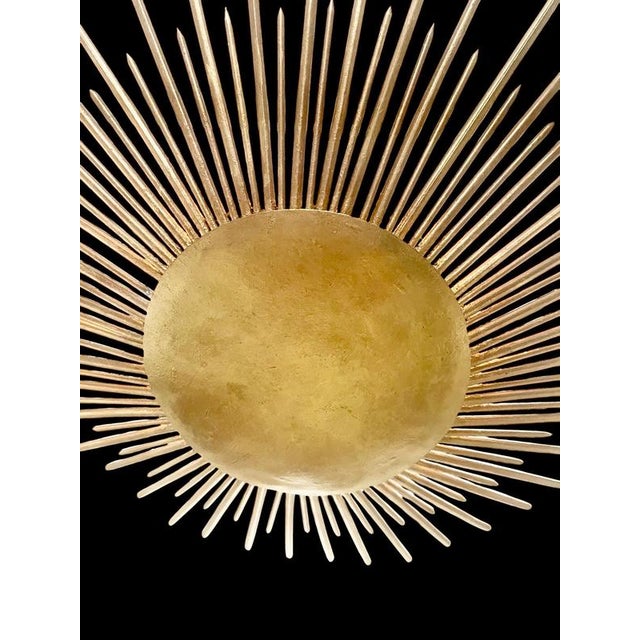 Spanish Solar Crown Sunburst Wall Light in Gilt Metal, 1950 For Sale - Image 3 of 10
