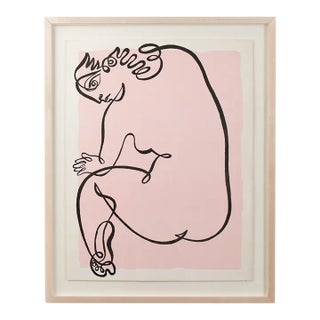 1960s Modern Figurative Female Line Serigraph Print by Jean Negulesco, Pink For Sale