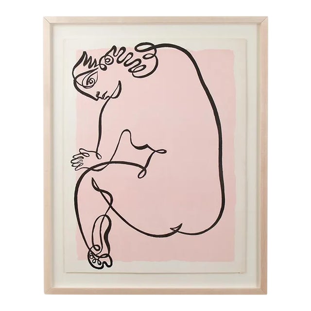 1960s Modern Figurative Female Line Serigraph Print by Jean Negulesco, Pink For Sale