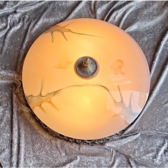 1990s Vintage Ceiling Lamp with Patinated Metal Mounting and Pink Marbled Glass Shade by Honsel, 1990s For Sale - Image 5 of 11