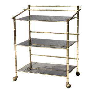 1970s Faux Bamboo Brass Cart With Smoke Glass