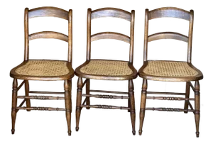 Early 20th Century Antique French Style Cane Seat Chairs - Set of 3