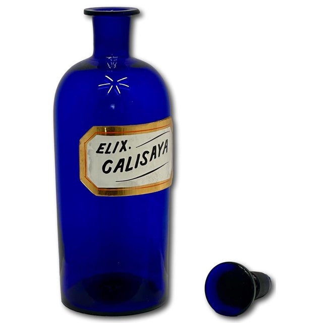Beautiful & Rare Large Size Antique Cobalt Blue Glass Elixer of Calisaya Apothecary Bottle Circa Mid 19th Century For Sale In Boston - Image 6 of 18