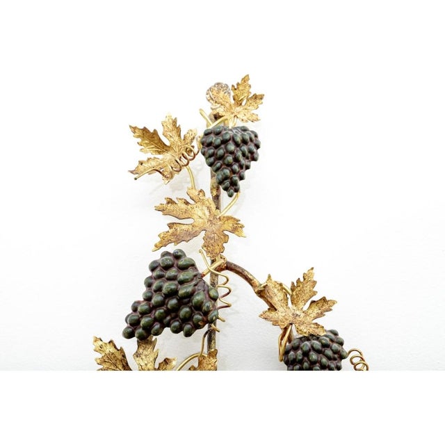 Mid 20th Century Pair of Tole Grape Motif Wall Sconces For Sale - Image 4 of 6
