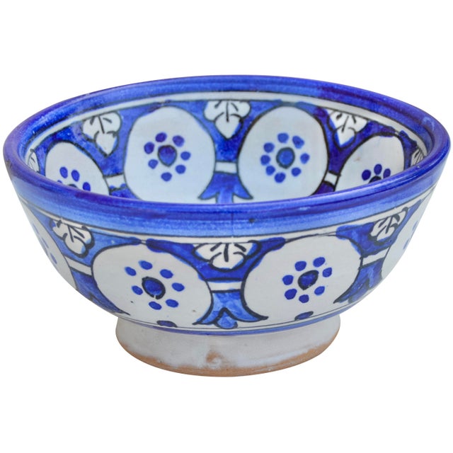 Blue Mid 20th Century Handmade Moroccan Ceramic Bowl With Blue Hues For Sale - Image 8 of 9
