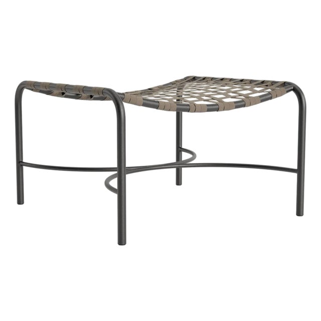 Brown Jordan Kantan Aluminum Suncloth Ottoman, Textured Pewter frame with Mica fabric For Sale