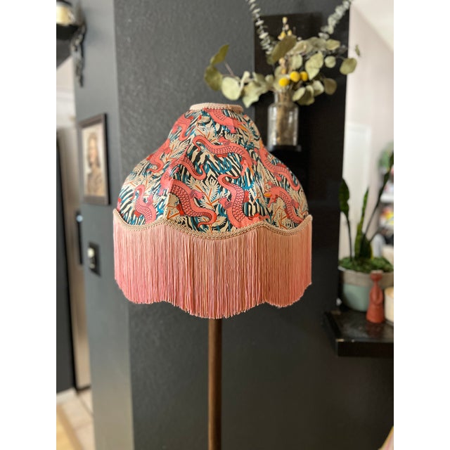 Boho Chic "Cosmic Alligators" Blush Pink Vintage Refinished Lampshade Scalloped vintage lampshade frame originally made in...