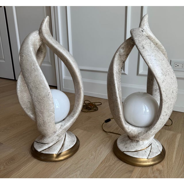 1980s 1980s Postmodern "Flame" Sculptural Lamps - Faux Stone & Gilt - a Pair For Sale - Image 5 of 11