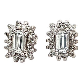 Natural Sapphire Diamond Stud Earrings 14k W Gold 0.94 TCW Certified For Sale