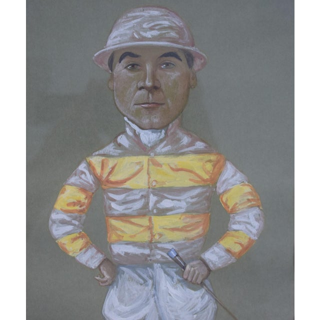 Traditional Sam Loates (1865-1932) Jockey Pastel Watercolour Caricature Portrait by Nap For Sale - Image 3 of 7
