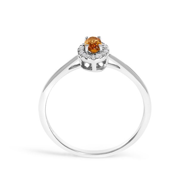 10K White Gold 5X3MM Oval Orange Citrine and Diamond Accent Halo Ring (I-J Color, I1-I2 Clarity) - Ring Size 7 For Sale In New York - Image 6 of 7
