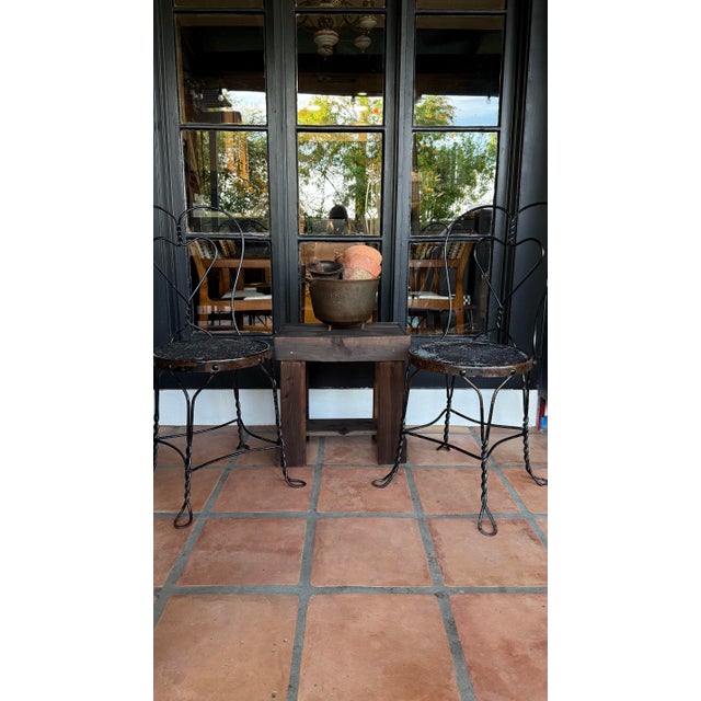 Metal Vintage Mid-Century Twisted Wrought Iron Heart-Back Bistro Ice Cream Parlor Chairs For Sale - Image 7 of 10