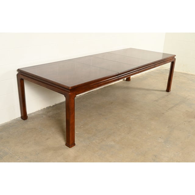 Henredon Henredon Mid-Century Hollywood Regency Mahogany and Burl Wood Extension Dining Table, Newly Refinished For Sale - Image 4 of 14