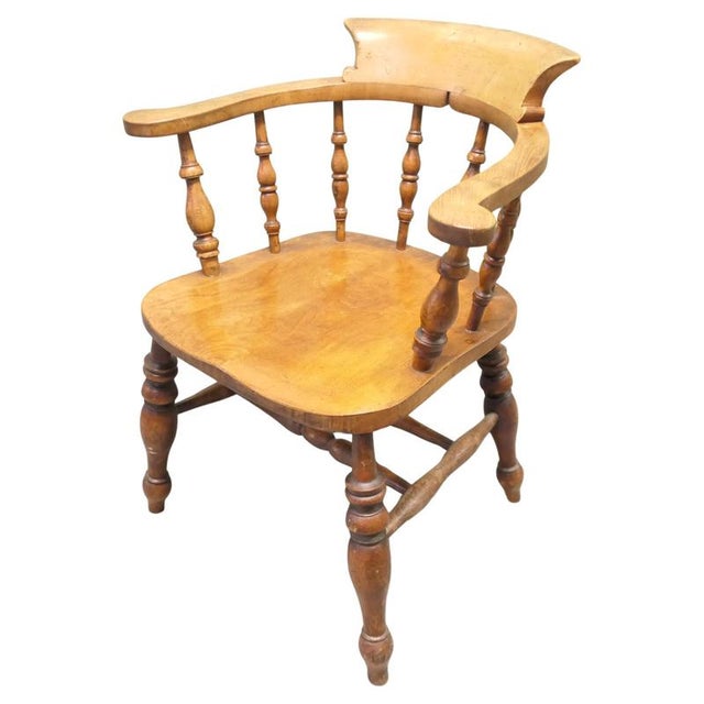 Gold Antique Beech and Elm Smokers Desk Chair, 1800s For Sale - Image 8 of 8