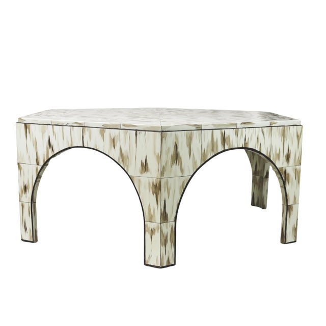 Early 21st Century Stunning Hexagonal Coffee Table Decorated With Hand-Drawn Cow Horn Texture For Sale - Image 5 of 11