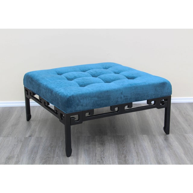 Mid Century ottoman newly refinished The base was refinished in black with gloss finish. and the top is upholstered in...